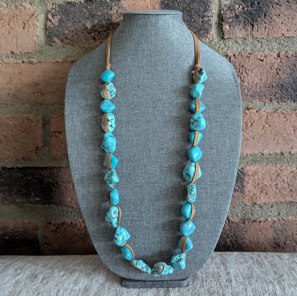 Chico's Southwestern Suede Turquoise Handcrafted Stone Necklace